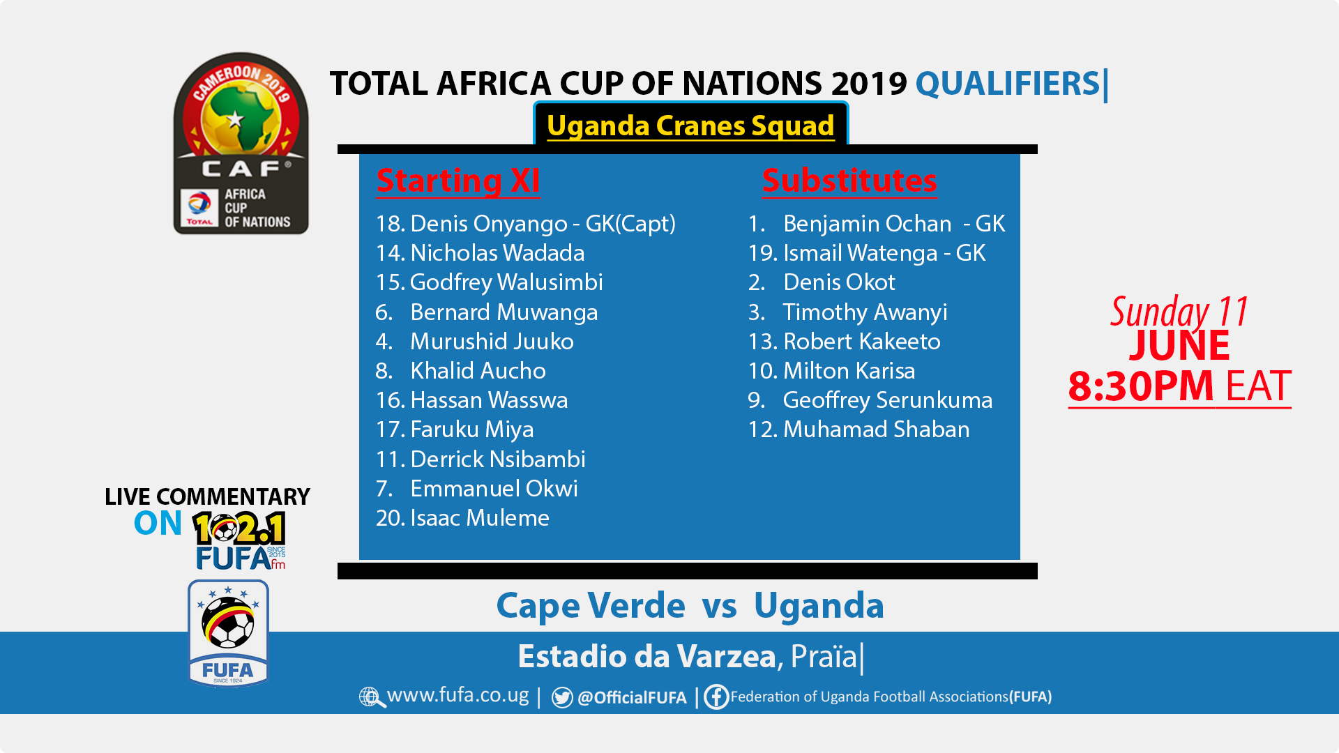 Total AFCON 2019 Qualifiers Group L Cape Verde Vs Uganda Micho Names 