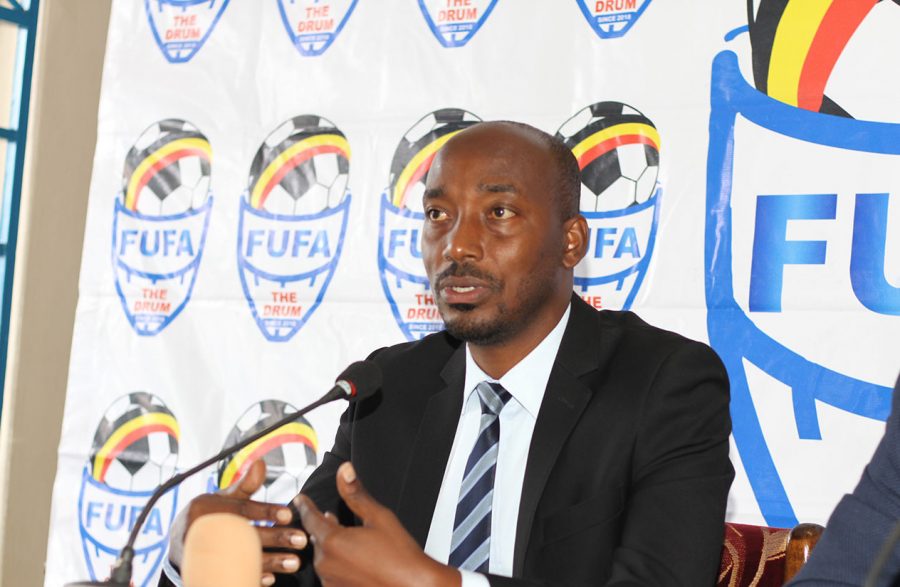 FUFA Communications Manager Ahmed Hussein while addressing the media at FUFA House in Mengo