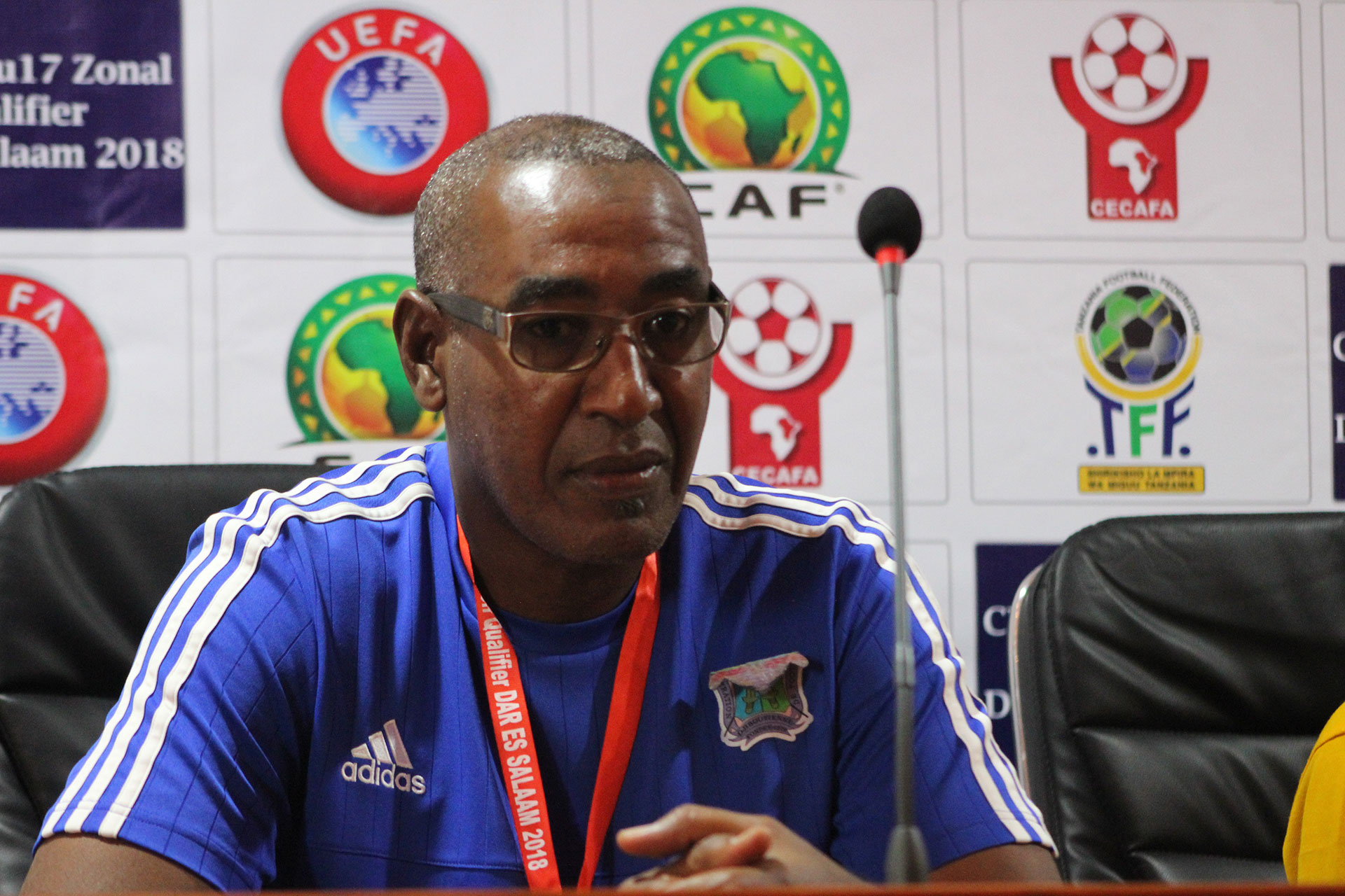 Djibout head coach Moussa Mara during the post match press conference