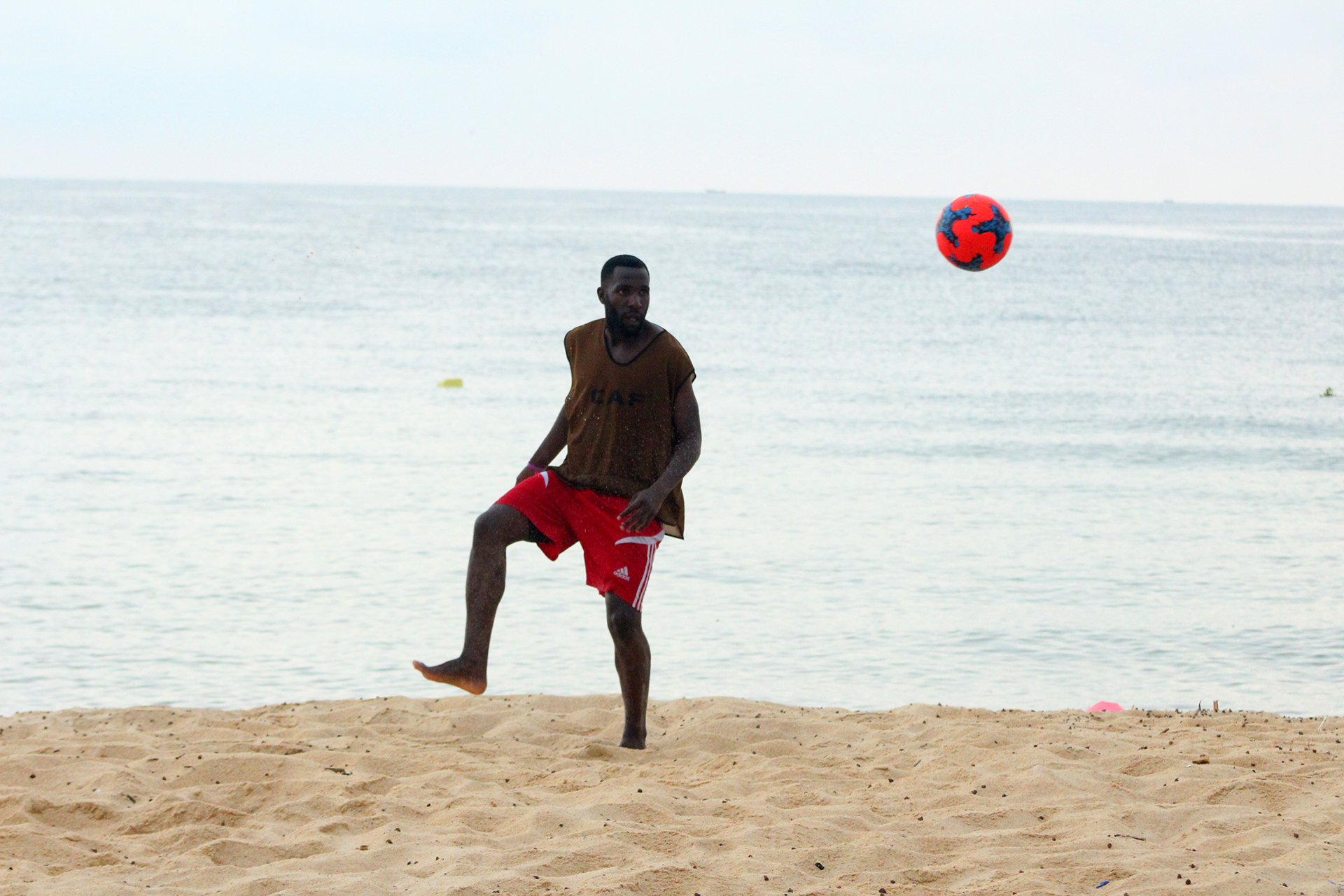 Team Captain Katwe Allan passes on the ball during training at Lido Beach